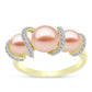 Anillo de Plata Bañada en Oro con Perla de agua dulce melocotón y Topacio Blanco