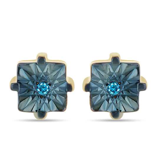 Pendientes de Plata Bañada en Oro con Diamante Azul