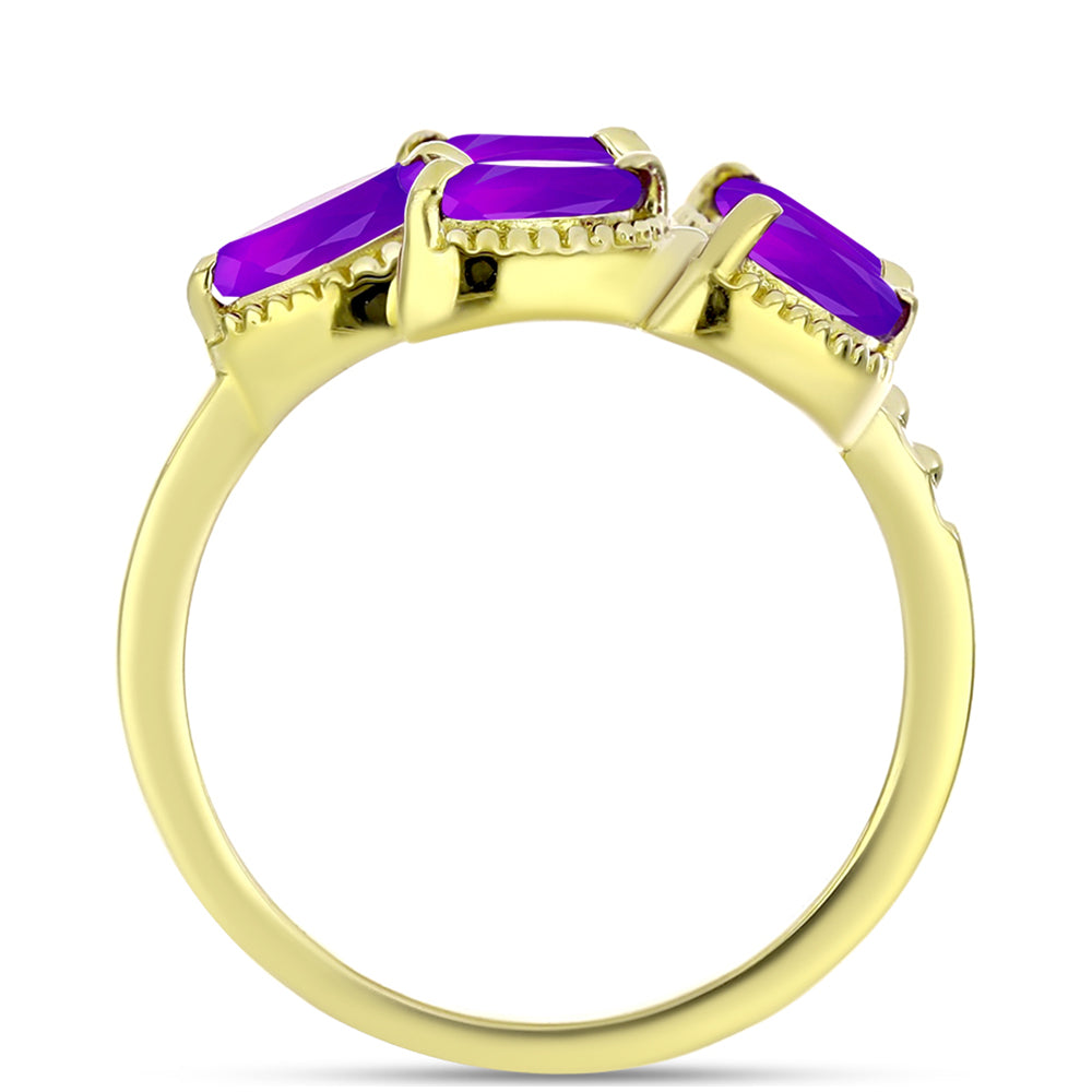 Anillo de Plata Bañada en Oro con Ágata Púrpura 2 
