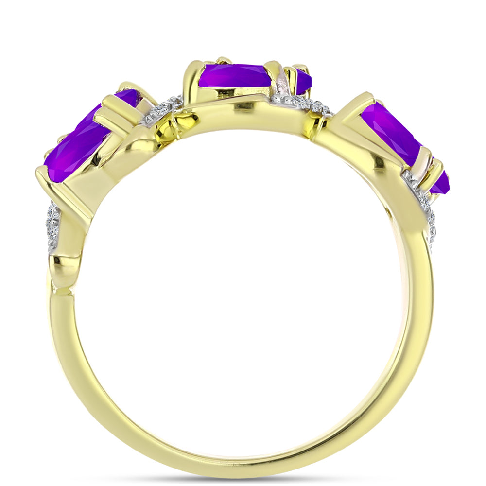 Anillo de Plata Bañada en Oro con Ágata Púrpura y Topacio Blanco 2 
