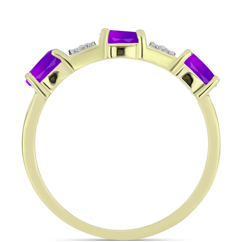 Anillo de Plata Bañada en Oro con Ágata Púrpura y Topacio Blanco 2 
