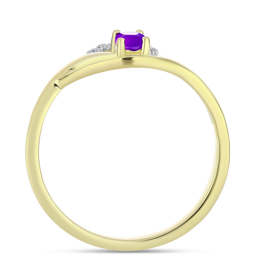 Anillo de Plata Bañada en Oro con Ágata Púrpura y Topacio Blanco 2 