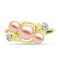 Anillo de Plata Bañada en Oro con Perla de agua dulce melocotón y Topacio Blanco