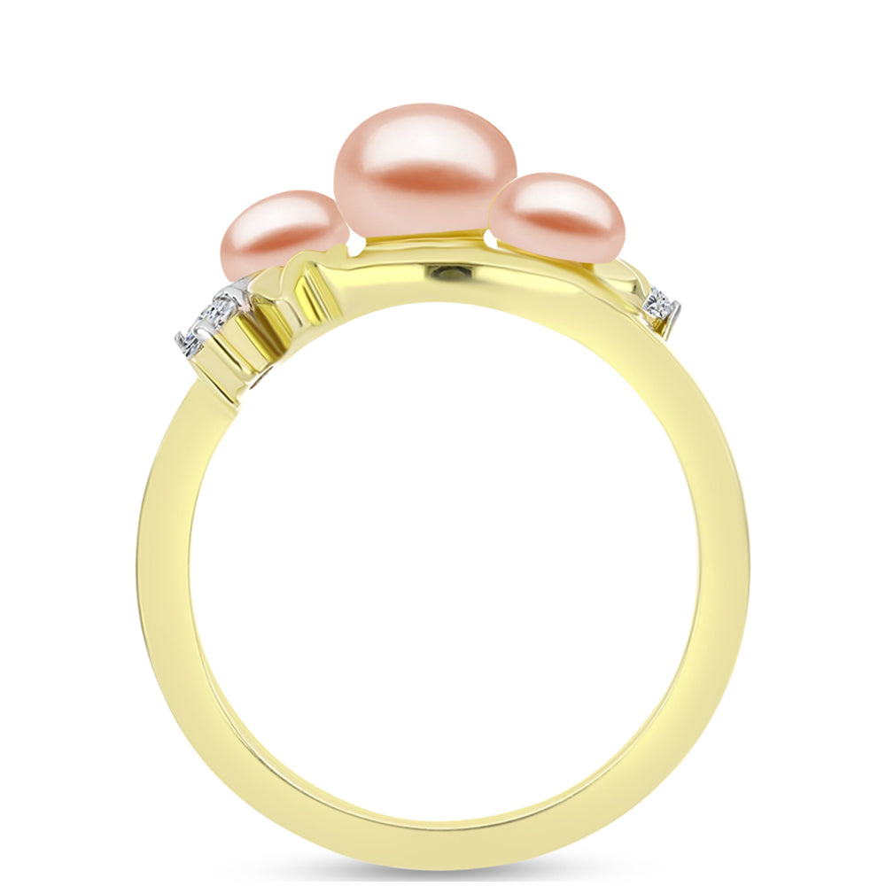 Anillo de Plata Bañada en Oro con Perla de agua dulce melocotón y Topacio Blanco 2 