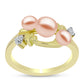 Anillo de Plata Bañada en Oro con Perla de agua dulce melocotón y Topacio Blanco