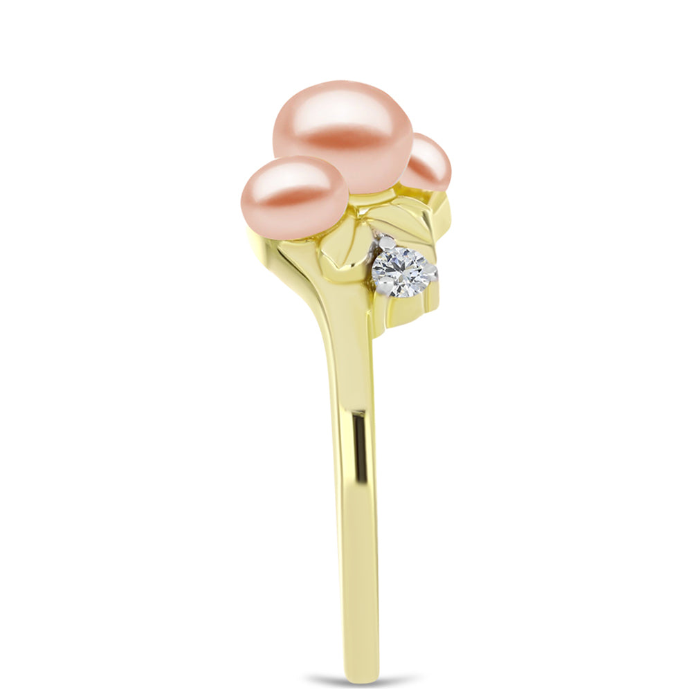 Anillo de Plata Bañada en Oro con Perla de agua dulce melocotón y Topacio Blanco 4 