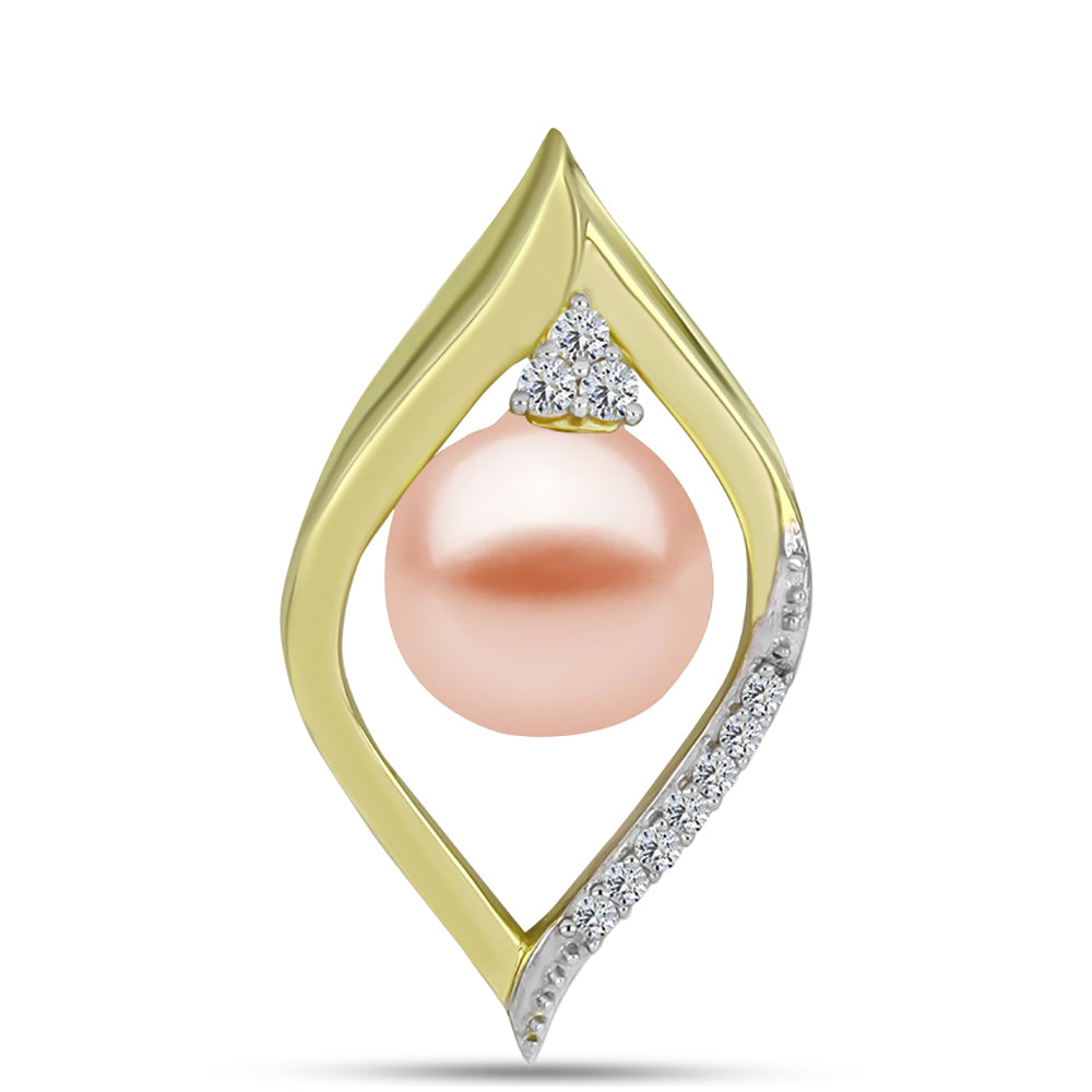 Colgante de Plata Bañada en Oro con Perla de agua dulce melocotón y Topacio Blanco 1 