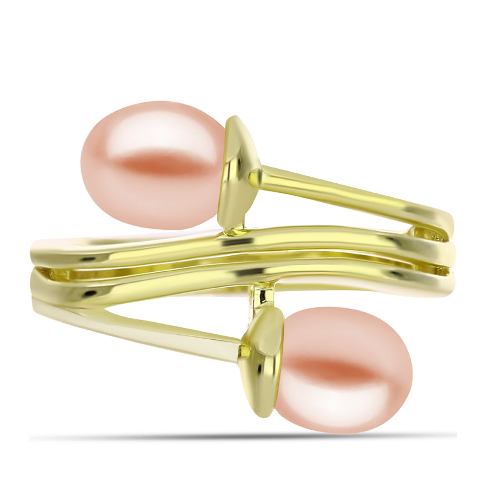 Anillo de Plata Bañada en Oro con Perla de agua dulce melocotón 1 
