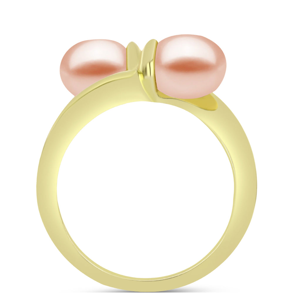 Anillo de Plata Bañada en Oro con Perla de agua dulce melocotón 2 