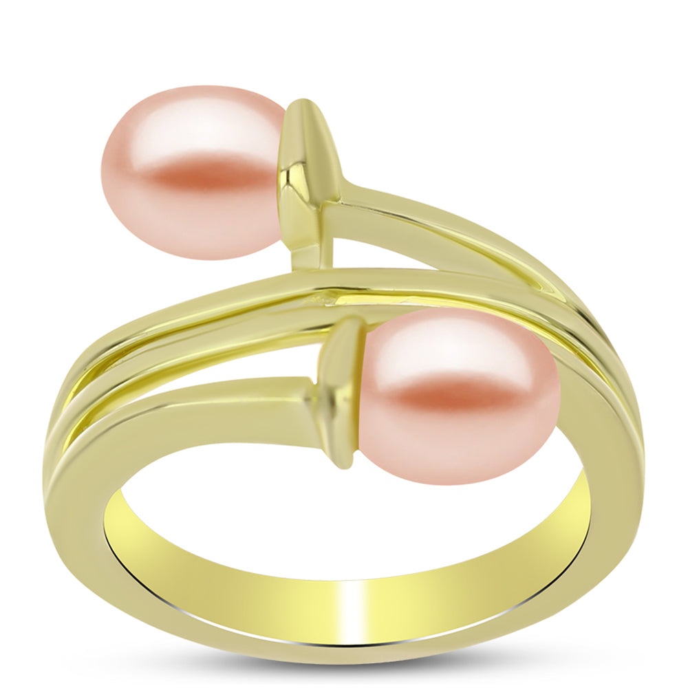 Anillo de Plata Bañada en Oro con Perla de agua dulce melocotón 3 