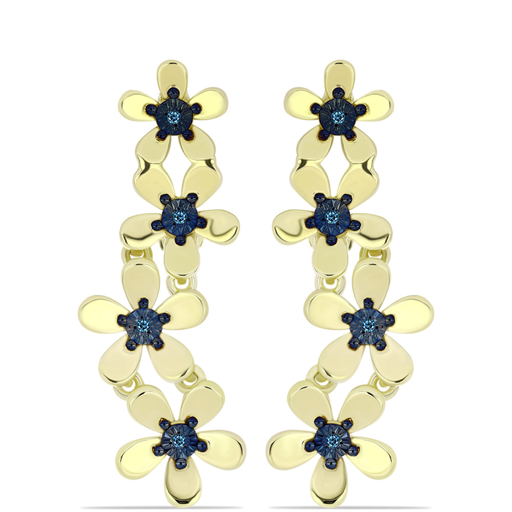 Pendientes de Plata Bañada en Oro con Diamante Azul 1 