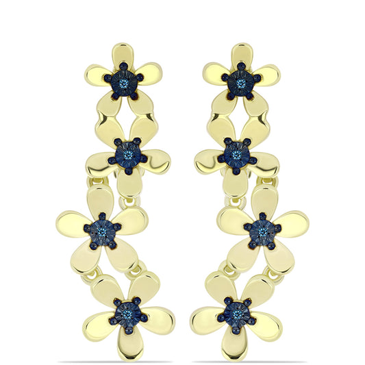 Pendientes de Plata Bañada en Oro con Diamante Azul