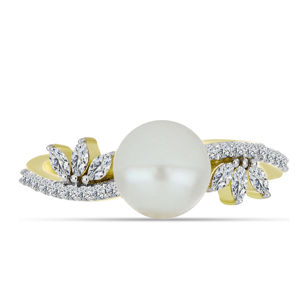 Anillo de Plata Bañada en Oro con Perla de Agua Dulce y Zircón Blanco
