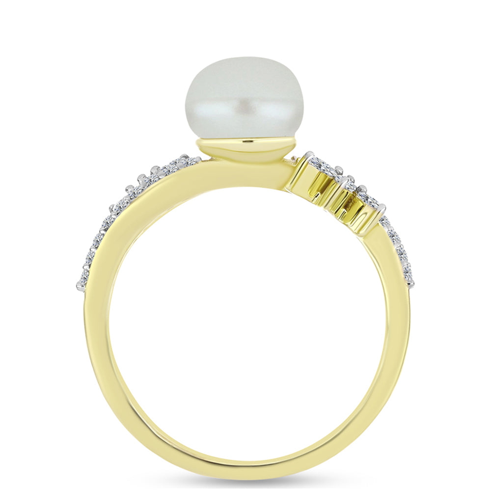 Anillo de Plata Bañada en Oro con Perla de Agua Dulce y Zircón Blanco 2 