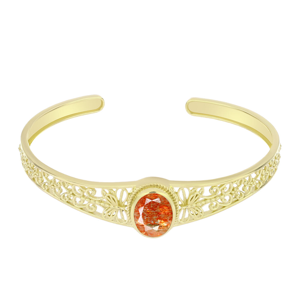 Brazalete de Plata Bañada en Oro con Piedra Solar de Oregon 4 