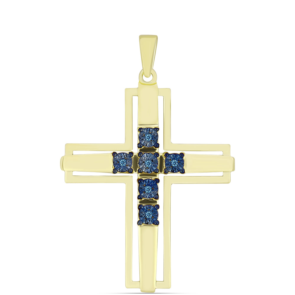 Cruz Colgante de Plata Bañada en Oro con Diamante Azul 1 
