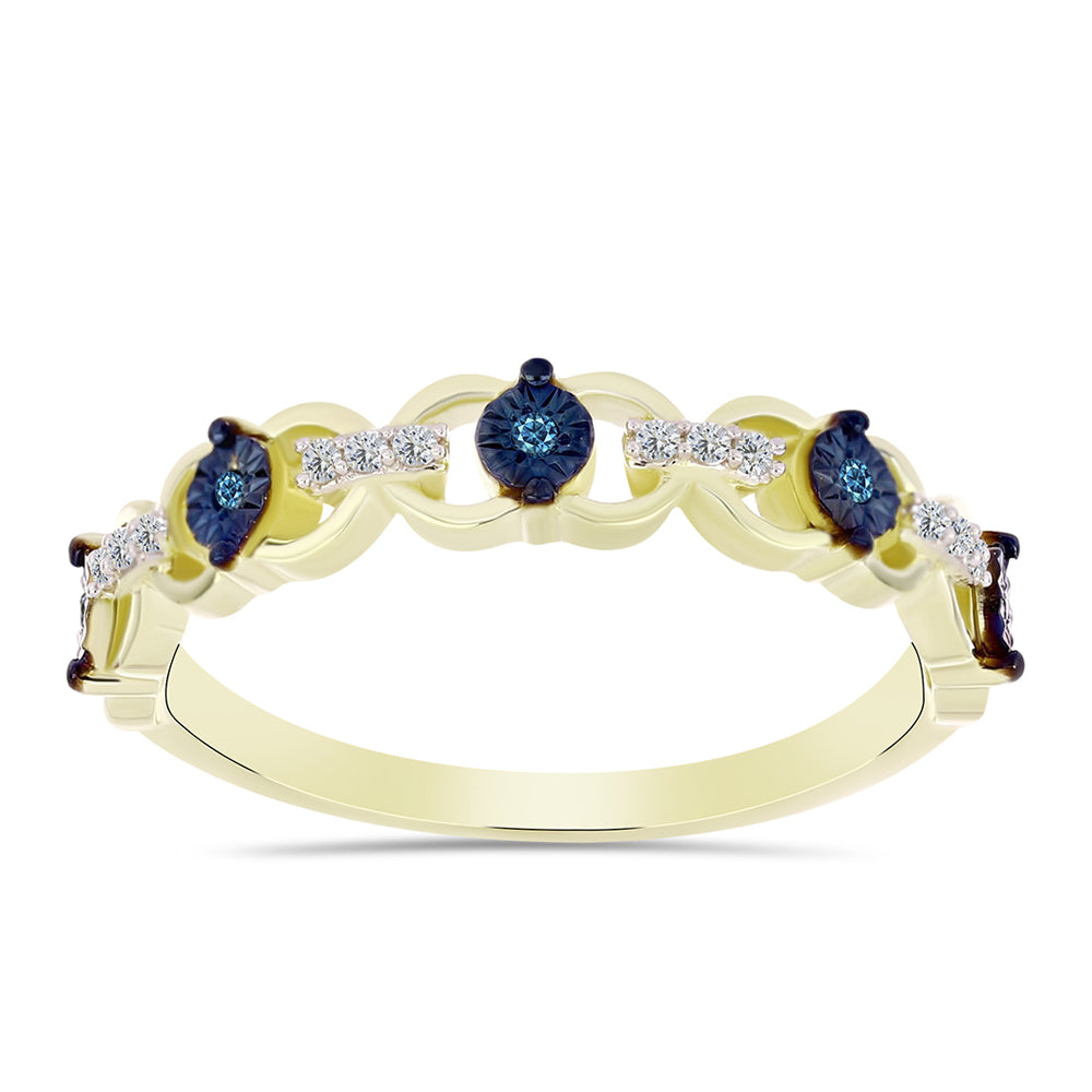 Anillo de Plata Bañada en Oro con Diamante Azul y Topacio Blanco 7 