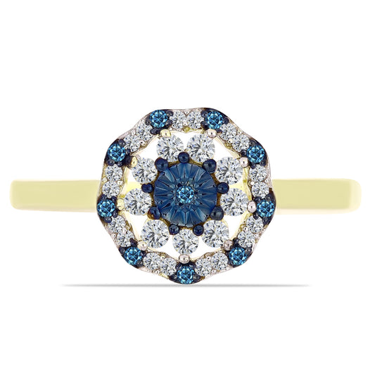 Anillo de Plata Bañada en Oro con Diamante Azul y Topacio Blanco