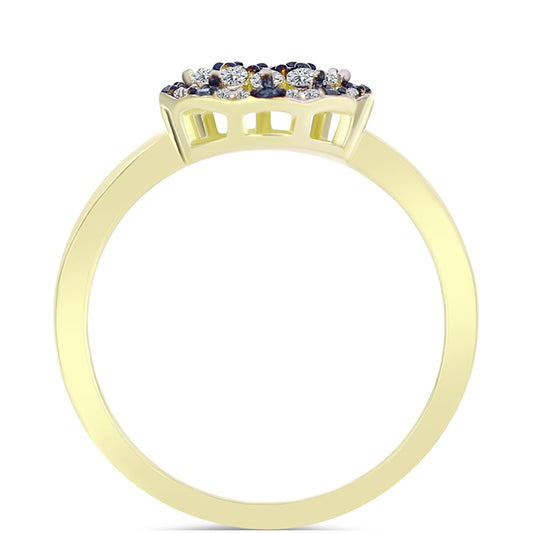 Anillo de Plata Bañada en Oro con Diamante Azul y Topacio Blanco