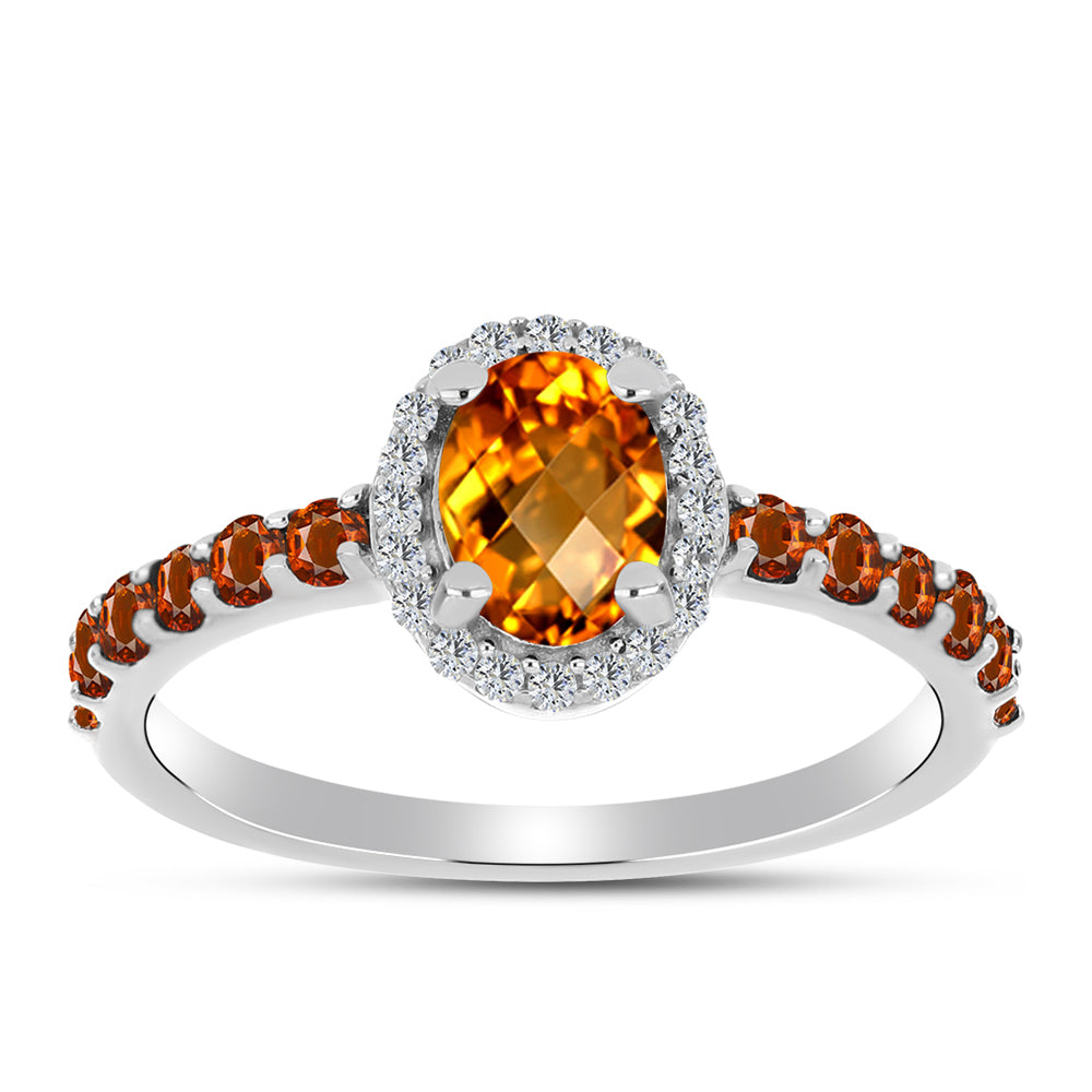 Anillo de Plata con Citrino de Madeira y Topacio Blanco