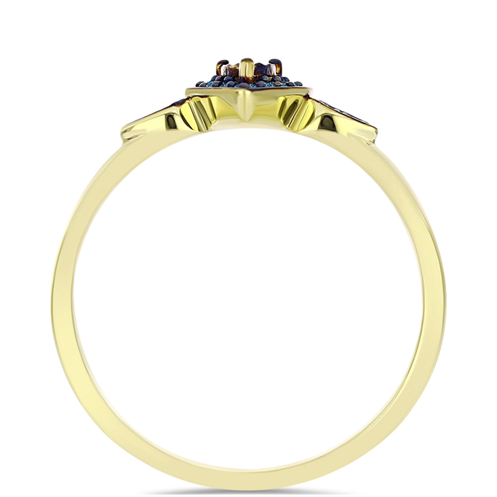 Anillo de Plata Bañada en Oro con Diamante Azul