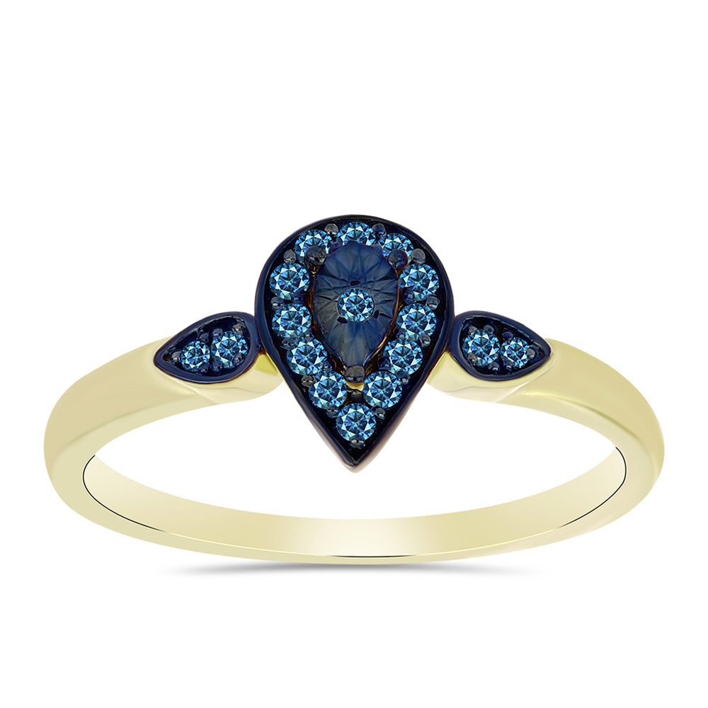 Anillo de Plata Bañada en Oro con Diamante Azul