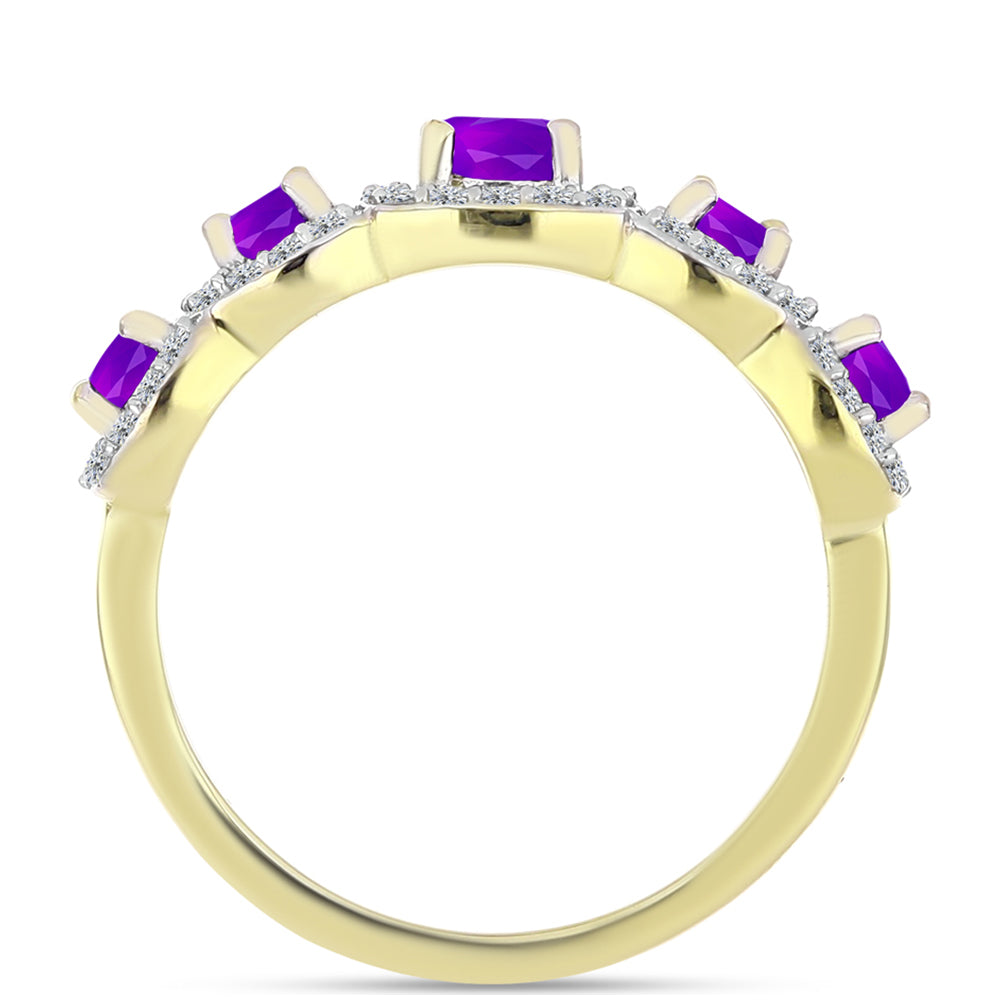 Anillo de Plata Bañada en Oro con Ágata Púrpura y Topacio Blanco 2 