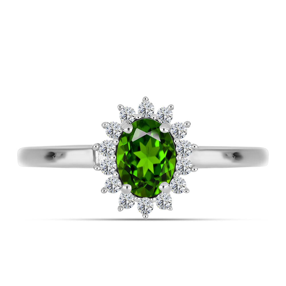 Anillo de Plata con Diópsido de Cromo y Topacio Blanco 5 