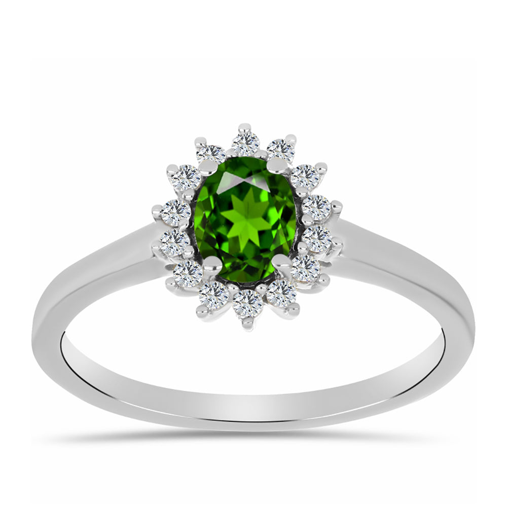 Anillo de Plata con Diópsido de Cromo y Topacio Blanco 7 