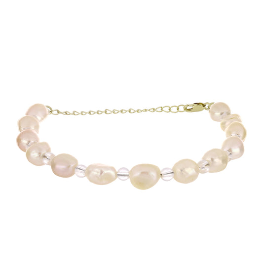 Pulsera de Plata Bañada en Oro con Perla de agua dulce melocotón