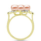 Anillo de Plata Bañada en Oro con Perla de agua dulce melocotón y Topacio Blanco