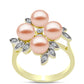 Anillo de Plata Bañada en Oro con Perla de agua dulce melocotón y Topacio Blanco