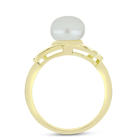 Anillo de Plata Bañada en Oro con Perla de Agua Dulce