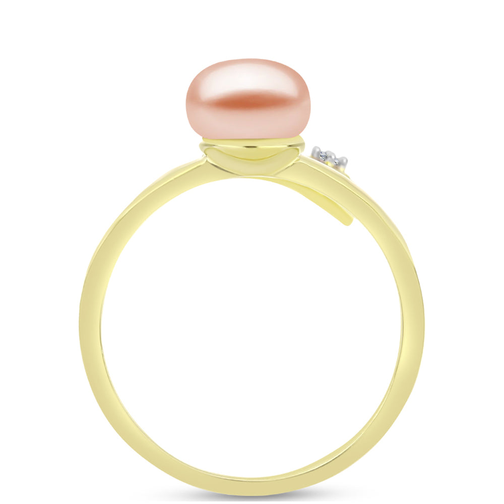 Anillo de Plata Bañada en Oro con Perla de agua dulce melocotón y Topacio Blanco 2 