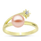 Anillo de Plata Bañada en Oro con Perla de agua dulce melocotón y Topacio Blanco