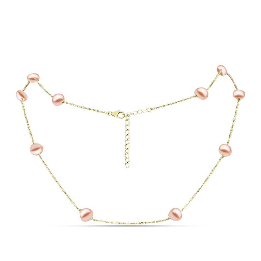 Collar de Plata Bañada en Oro con Perla de agua dulce melocotón
