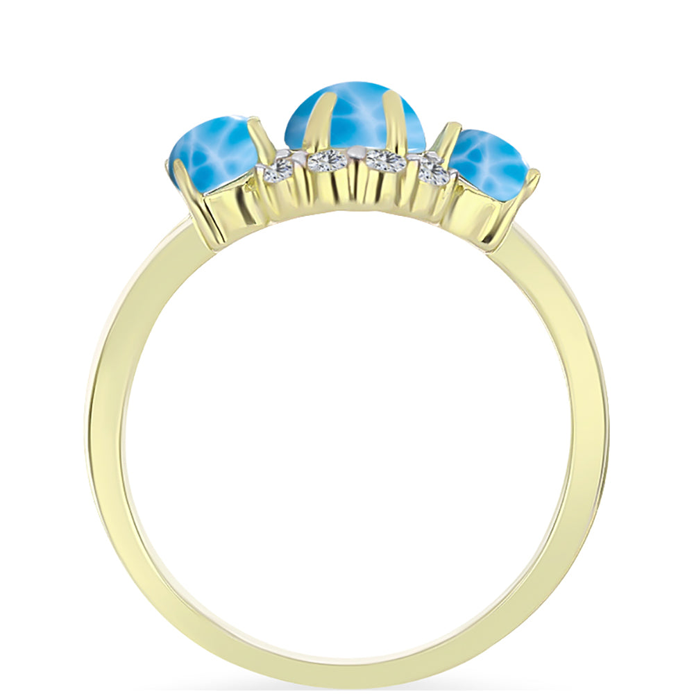 Anillo de Plata Bañada en Oro con Larimar y Topacio Blanco 6 