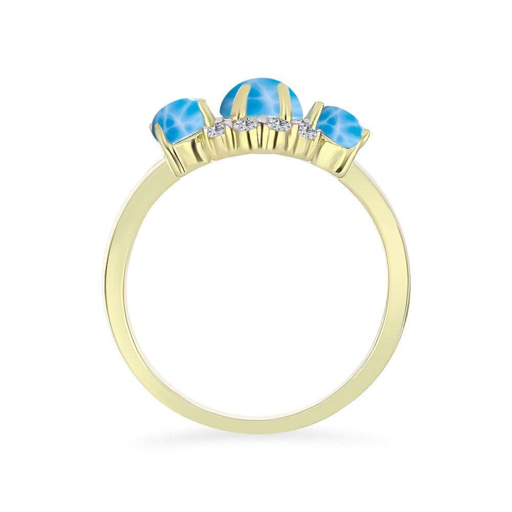 Anillo de Plata Bañada en Oro con Larimar y Topacio Blanco 2 