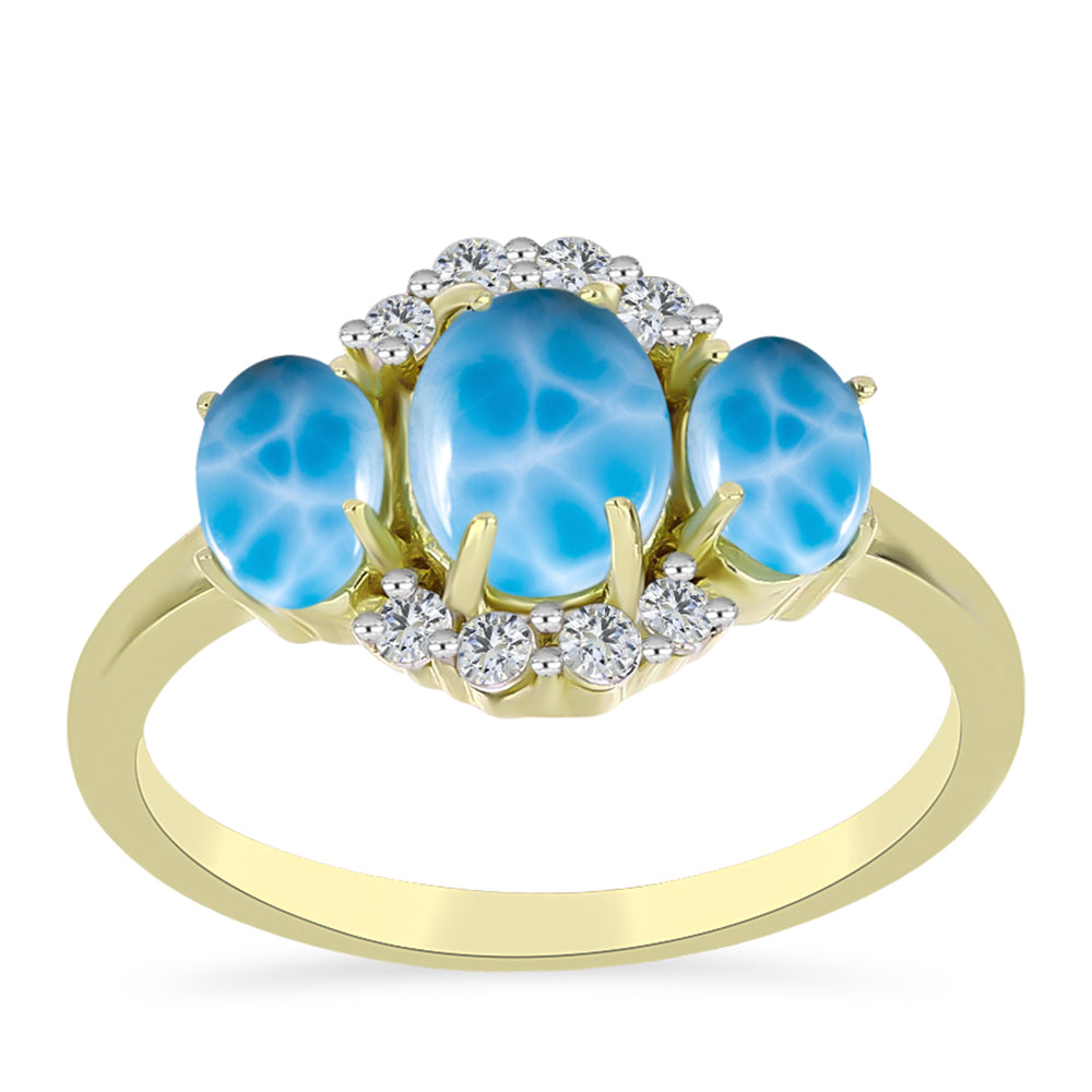 Anillo de Plata Bañada en Oro con Larimar y Topacio Blanco 7 