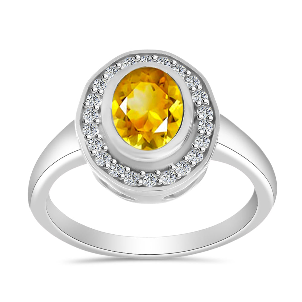 Anillo de Plata con Citrino de Río del Oro y Topacio Blanco