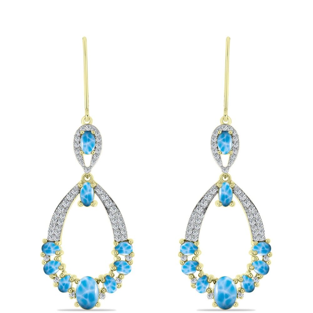 Pendientes de Plata Bañada en Oro con Larimar