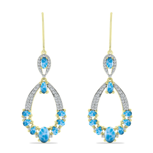 Pendientes de Plata Bañada en Oro con Larimar
