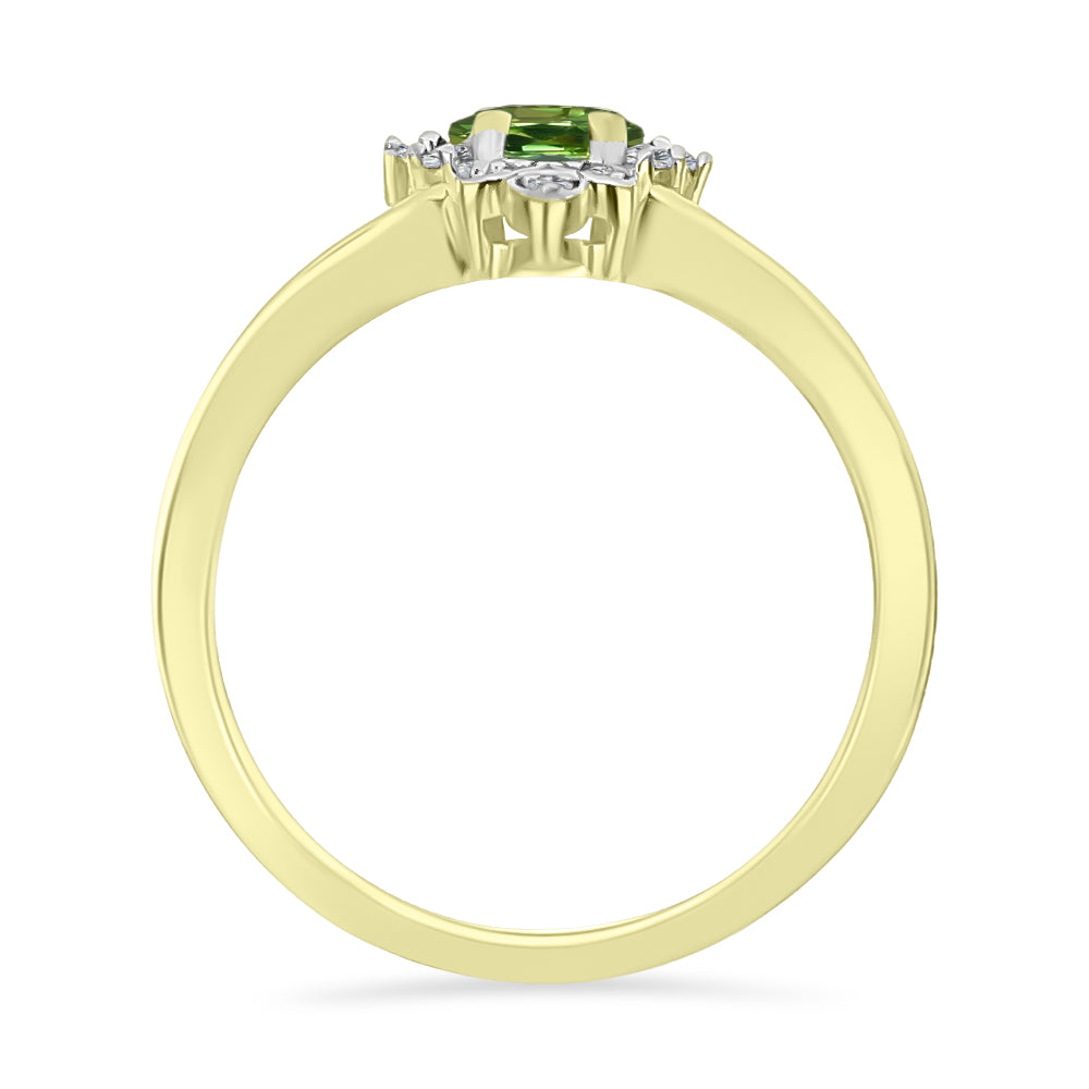 Anillo de Plata Bañada en Oro con Zafiro Verde y Topacio Blanco 2 