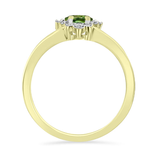 Anillo de Plata Bañada en Oro con Zafiro Verde y Topacio Blanco