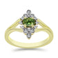 Anillo de Plata Bañada en Oro con Zafiro Verde y Topacio Blanco