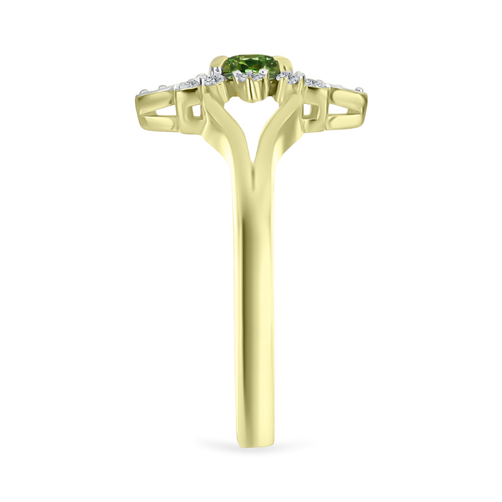 Anillo de Plata Bañada en Oro con Zafiro Verde y Topacio Blanco