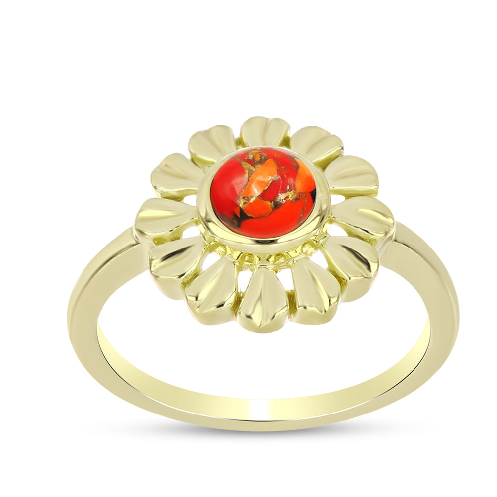 Anillo de Plata Bañada en Oro con Turquesa de Mohave 3 
