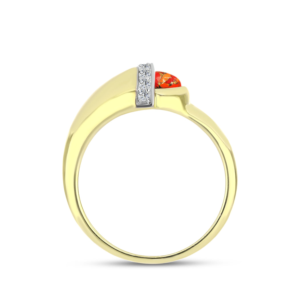 Anillo de Plata Bañada en Oro con Turquesa de Mohave y Topacio Blanco