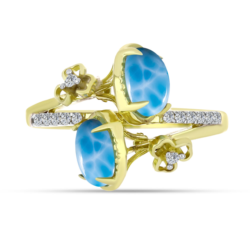 Anillo de Plata Bañada en Oro con Larimar y Topacio Blanco
