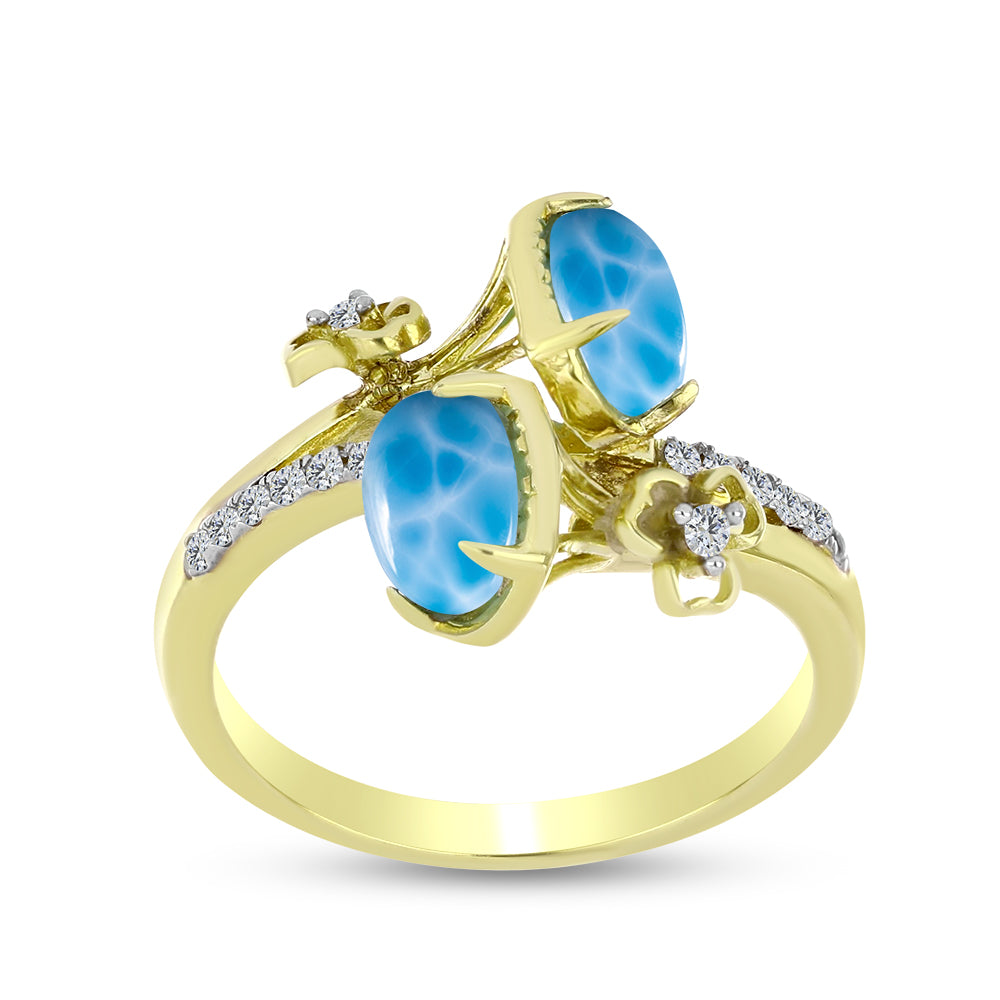 Anillo de Plata Bañada en Oro con Larimar y Topacio Blanco